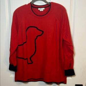 Red Sweater with Navy Dachshund Outline